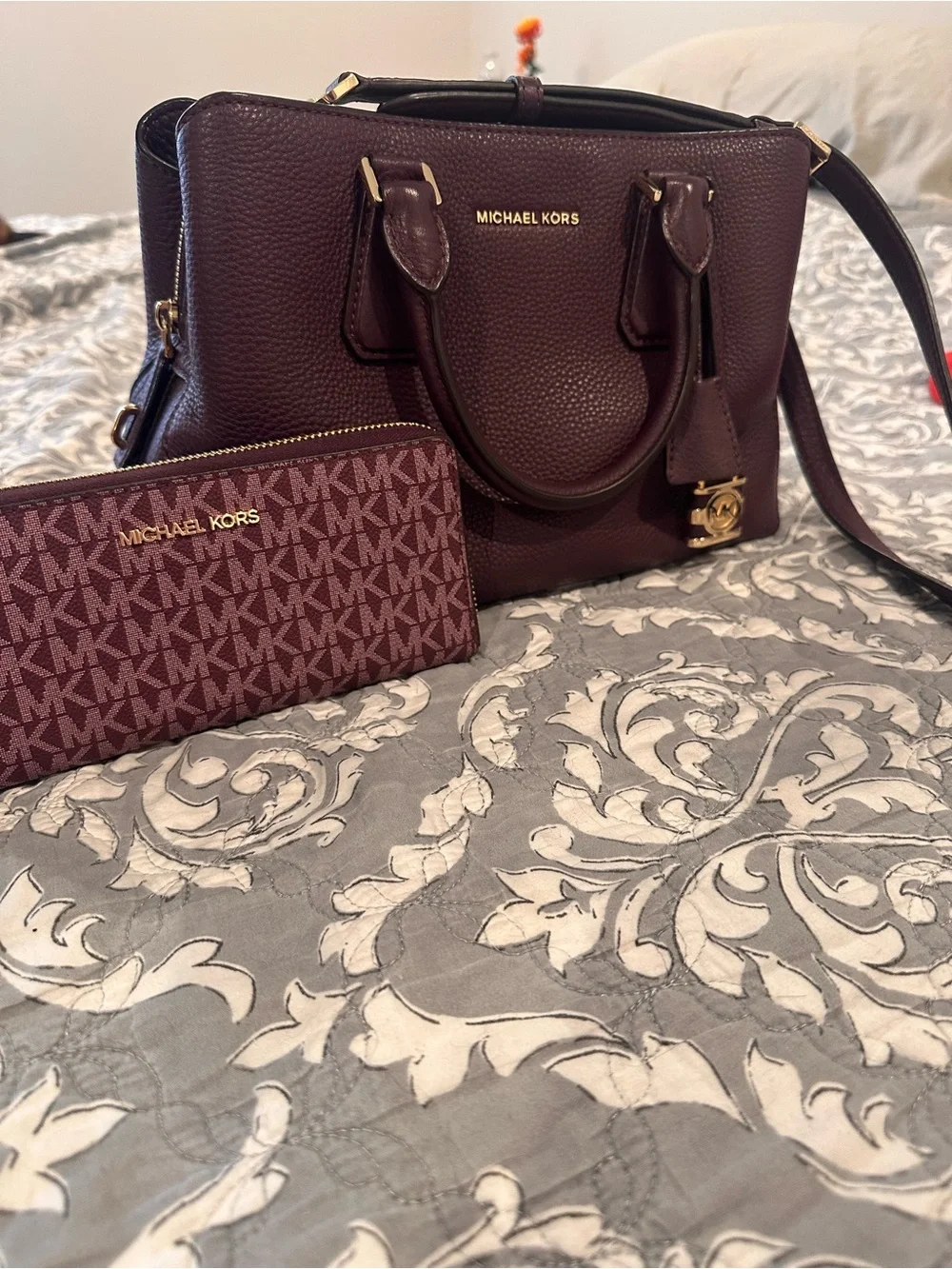 Michael Kors Deep Plum Pebbled Leather Satchel & Wallet